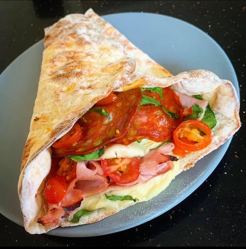 Chorizo and Ham Filled Flat Bread