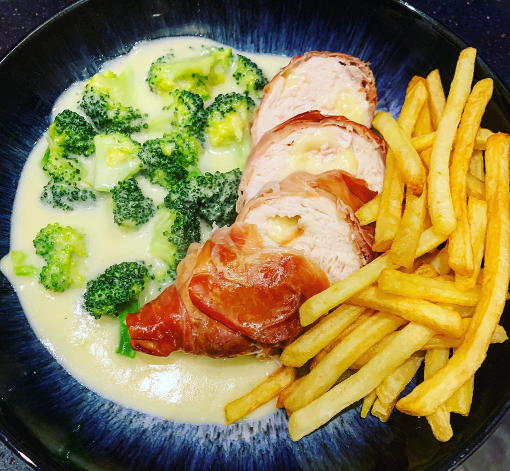 Prosciutto chicken with broccoli cheese sauce